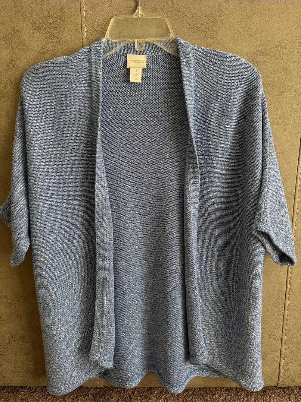 Chico's Open-Front Short Sleeve Cardigan - Light Blue